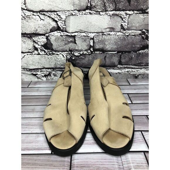 ZANTE Beige Tan Nubuck Leather Casual Wedge Strap Sandals Women Sz 39EU/8.5M US - Picture 2 of 16